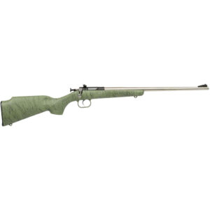 Keystone Crickett bolt-action youth rifle with stainless barrel and green webbed synthetic stock