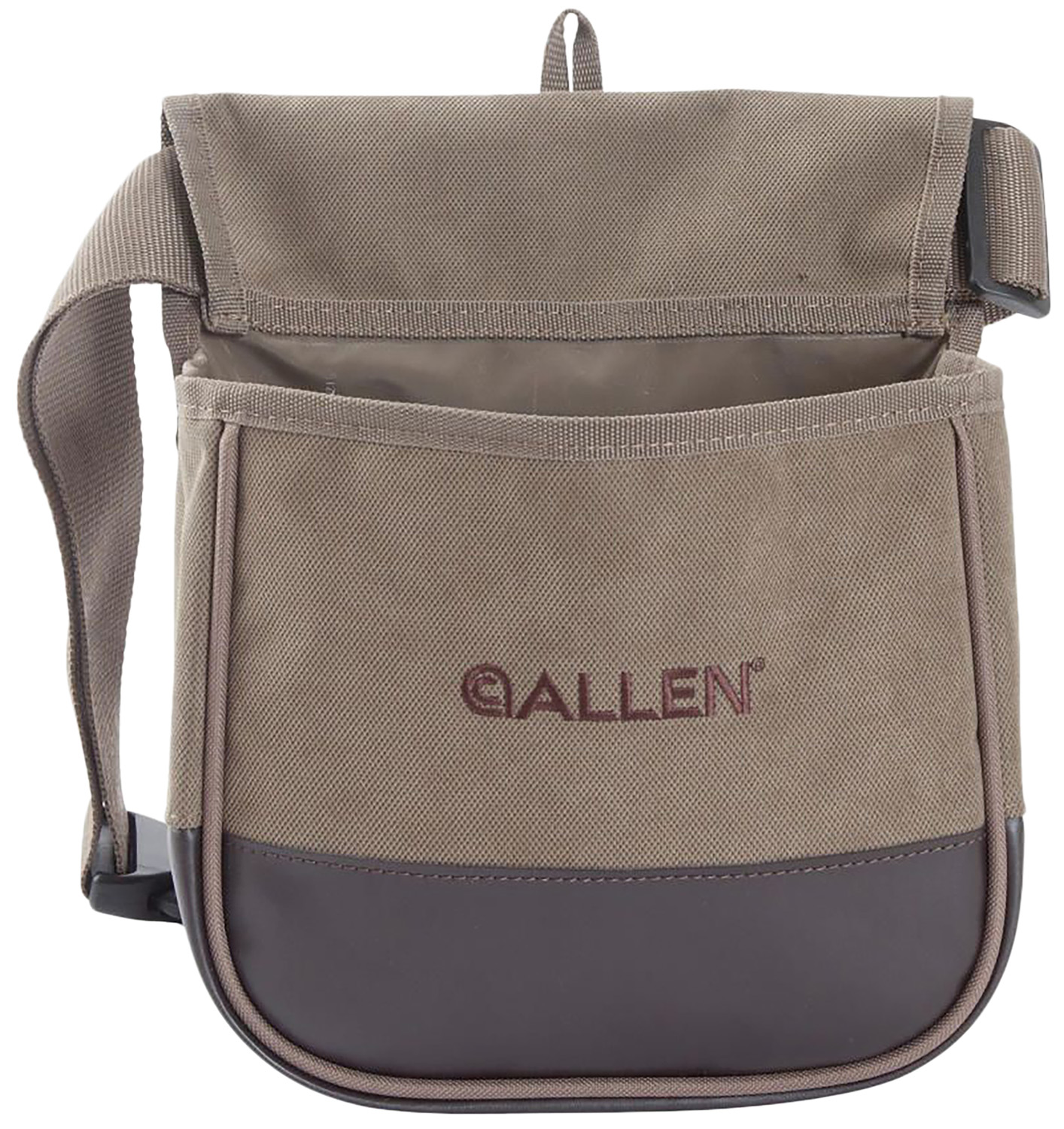 Allen Select Canvas Double Compartment Shell Bag in tan with belt clasp and two pockets