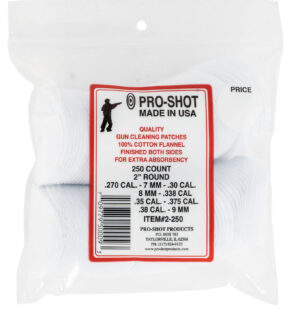 PRO-SHOT 2-inch cotton flannel cleaning patches .270-.38 Cal 250 count
