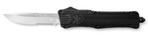 Cobratec CTK-1 OTF drop point knife with D2 steel blade and black aluminum handle