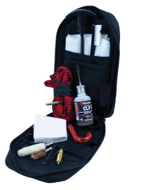 Kleen-Bore PS50 Tactical LE handgun cleaning kit for 9mm/.38/.357 with rod, brushes and patches in case