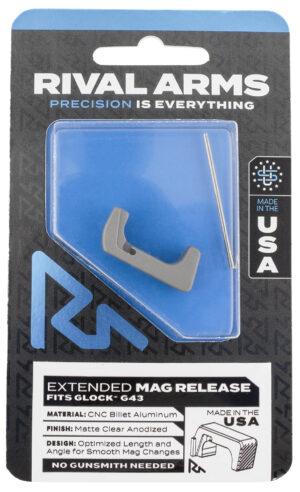 Rival Arms extended magazine release for Glock Model 43, CNC-machined design