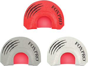 Foxpro LOADEDGUN three-piece diaphragm coyote call in gray, red and white