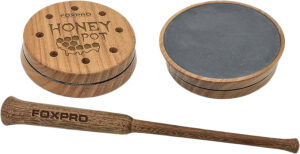 Foxpro HPSLATE Honey Pot turkey friction call in natural honey locust wood with slate surface