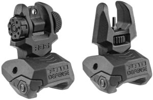 FAB Defense folding front and rear AR sights in black mounted on 1913 Picatinny rail
