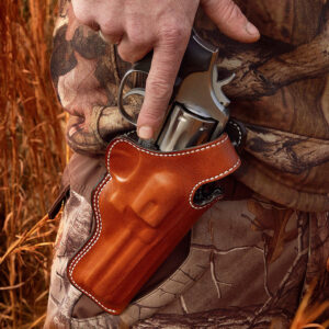 DeSantis Dual Angle Hunter tan leather OWB belt slide holster for Glock 40, right hand