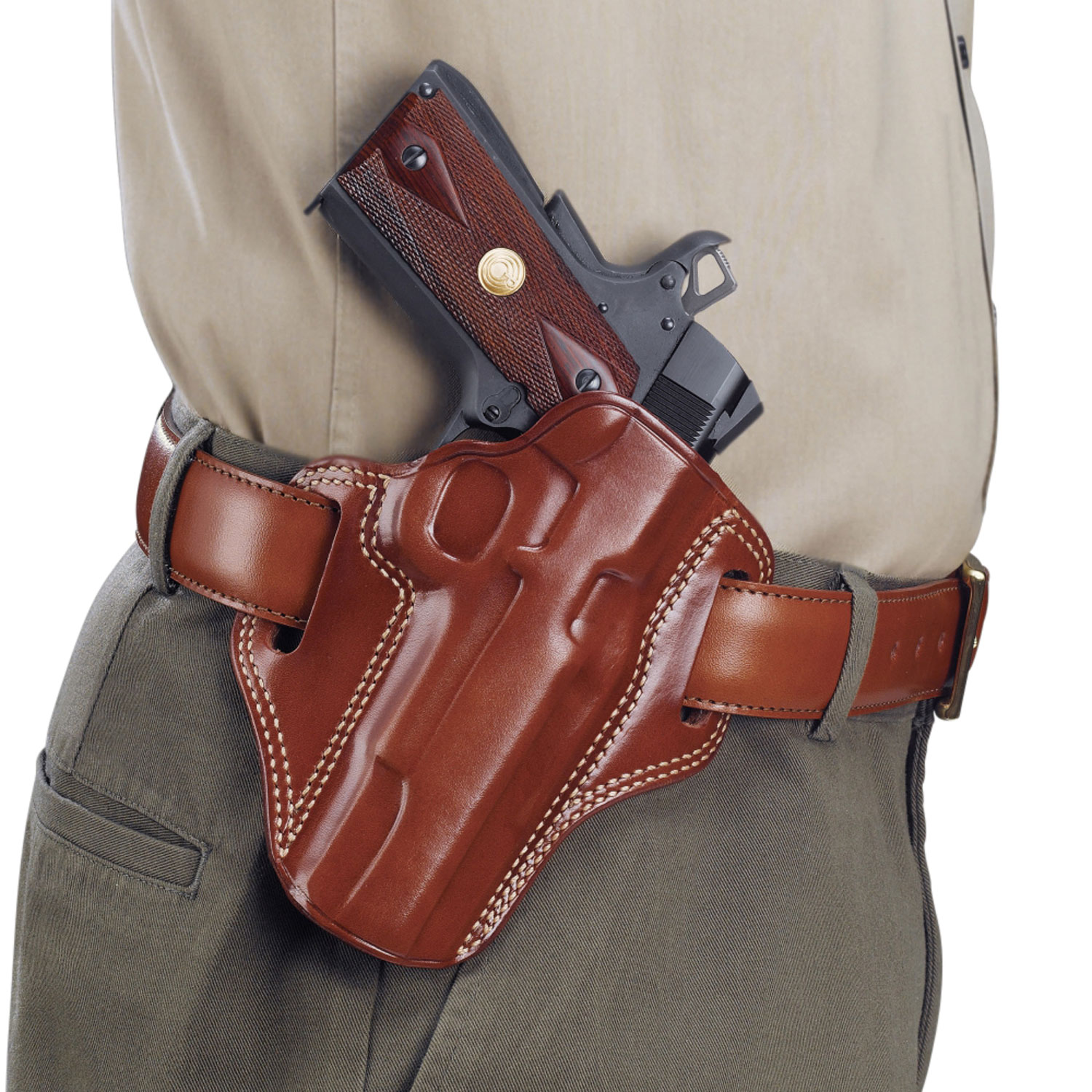 Galco CM800 Combat Master tan leather outside-the-waistband belt holster right hand fits compact pistols