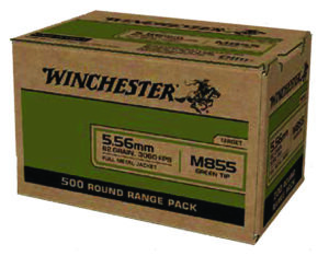 Winchester Ammo WM855500 USA M855 Green Tip 5.56x45mmNATO 62gr Full Metal Jacket 500 Per Box/2 Case