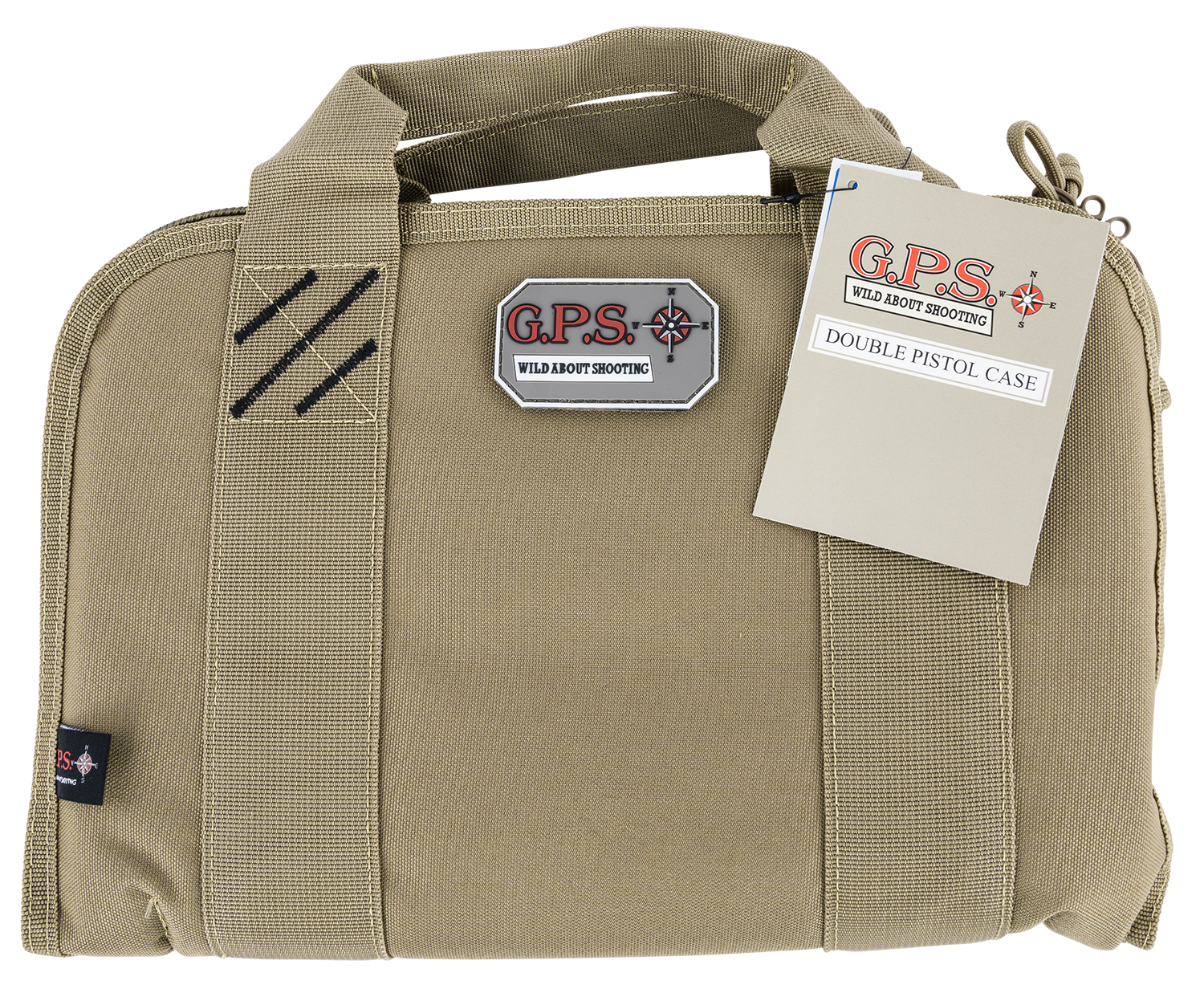 G-Outdoors GPS Bags 1308PCT double pistol case in tan nylon with magazine pockets and ammo dump cup