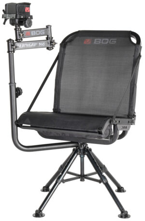 Bog Pod DeathGrip 360 shooting rest chair, aluminum frame and black textilene fabric
