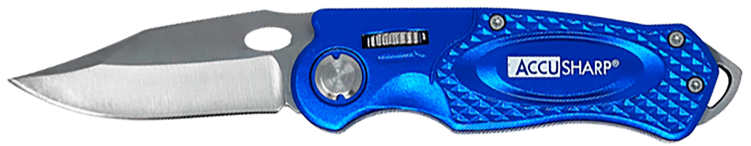 AccuSharp 701C Sport folding knife with 3-inch stainless blade and blue anodized handle
