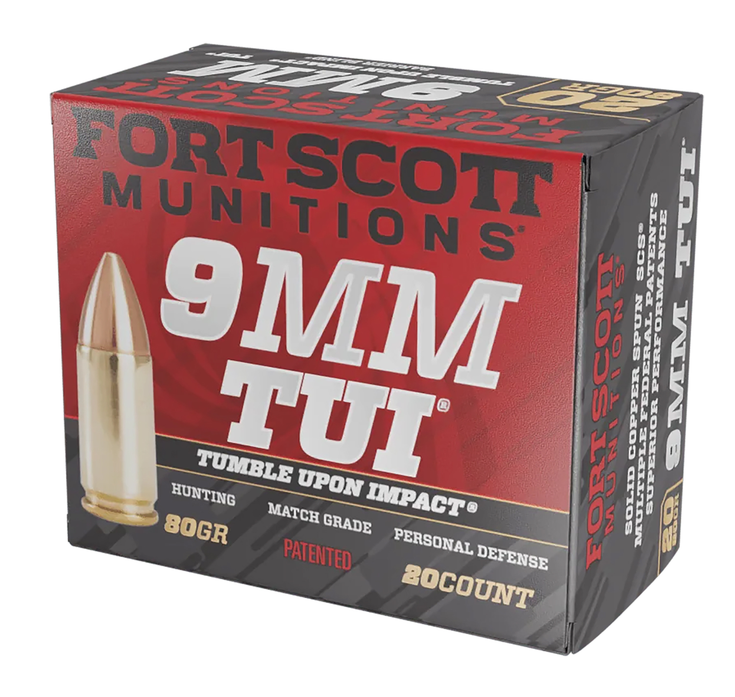 Fort Scott Munitions 9mm 80gr TUI solid copper spun 20-round box