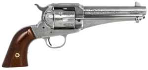 Taylors and Company 1875 Army Outlaw .45 Long Colt revolver with white engraved finish and walnut grip