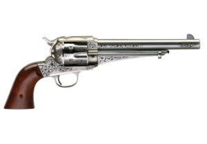 Taylors & Company 1875 Army Outlaw revolver with white engraved finish and walnut grip, 7.50 inch barrel