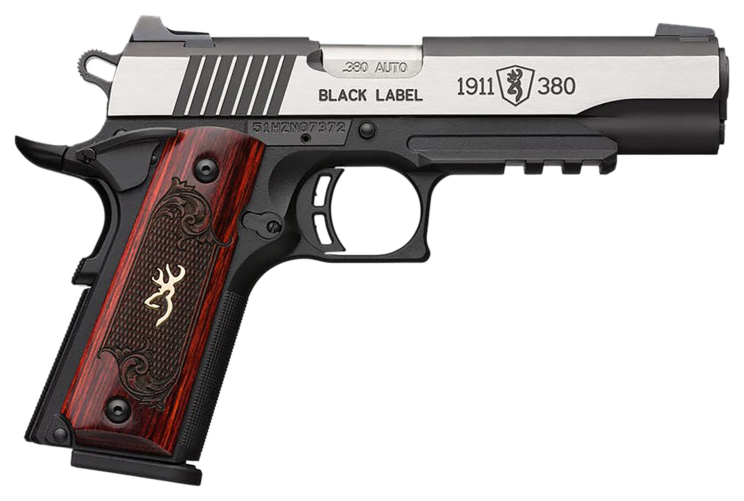 Browning 1911-380 Black Label Medallion Pro Compact .380 ACP pistol with stainless slide and black frame