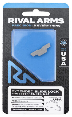 Rival Arms extended polished stainless slide lock for Glock 43/43X/48
