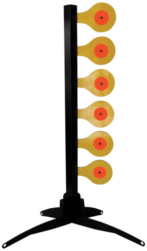 Birchwood Casey Handgun Dueling Tree AR500 steel target with six 6-inch paddles, yellow-orange