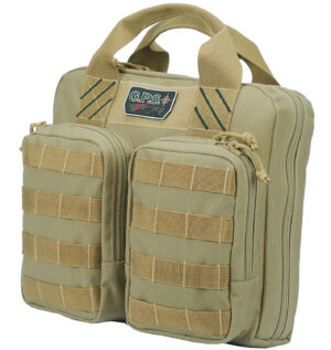 G*Outdoors GPS T1411PCT tan tactical double pistol case holds 4 handguns