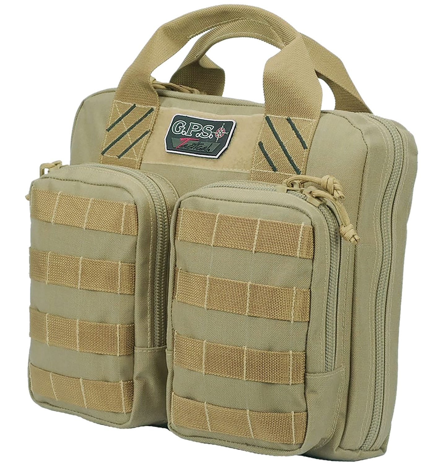 G*Outdoors GPS T1411PCT tan tactical double pistol case holds 4 handguns