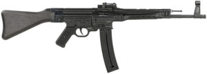 BLG Mauser STG-44 rimfire rifle with black barrel and receiver and fixed wood stock