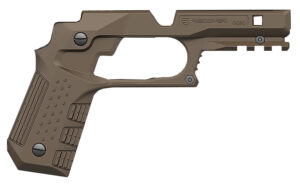 Recover Tactical CC3C02 tan polymer grip and Picatinny rail system on compact 1911