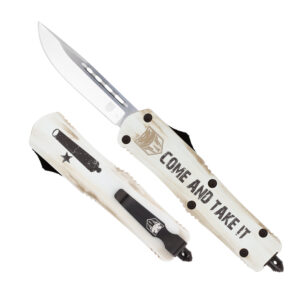 Cobratec Come & Take It 3-inch OTF drop point knife with white Cerakoted handle
