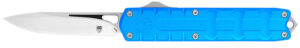 Cobratec Enforcer 3.25 inch OTF drop point knife with blue aluminum handle