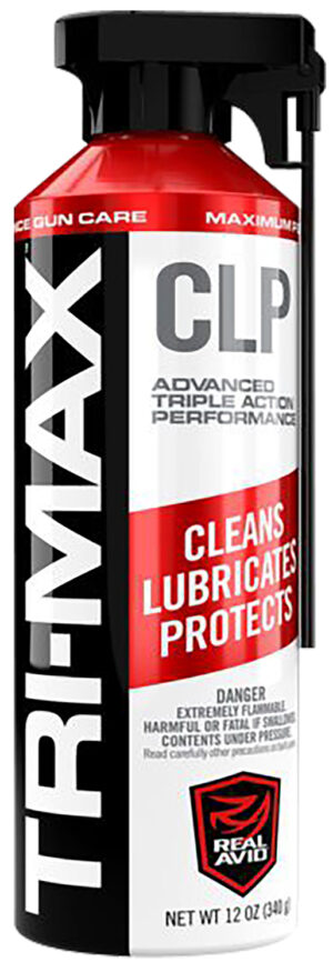 Real Avid Tri-Max CLP 12 oz aerosol can for firearm cleaning, lubrication, and protection