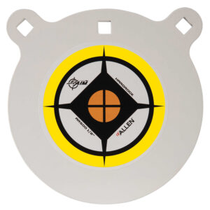 EZ-Aim Hardrock 8-inch AR500 steel gong target, 0.5-inch thick, black/white/yellow powder-coat, hanging