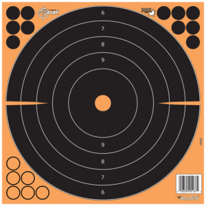 EZ-Aim Splash Reactive self-adhesive 12x12 bullseye targets 25 pack black/orange