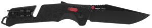 SOG Trident AT folding tanto knife, black handle with red accents, assisted opening