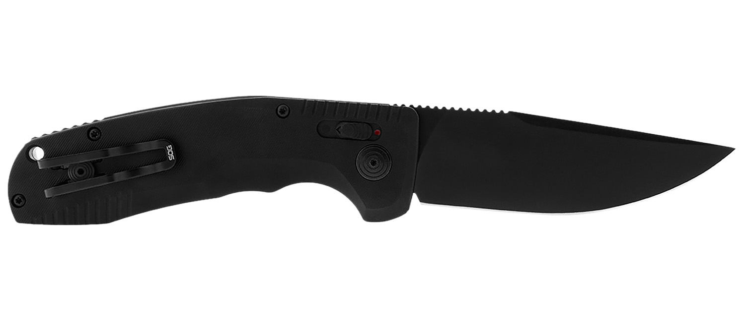 SOG SOG-TAC AU automatic folding knife with 3.43-inch Cryo D2 blade and black micro-textured handle