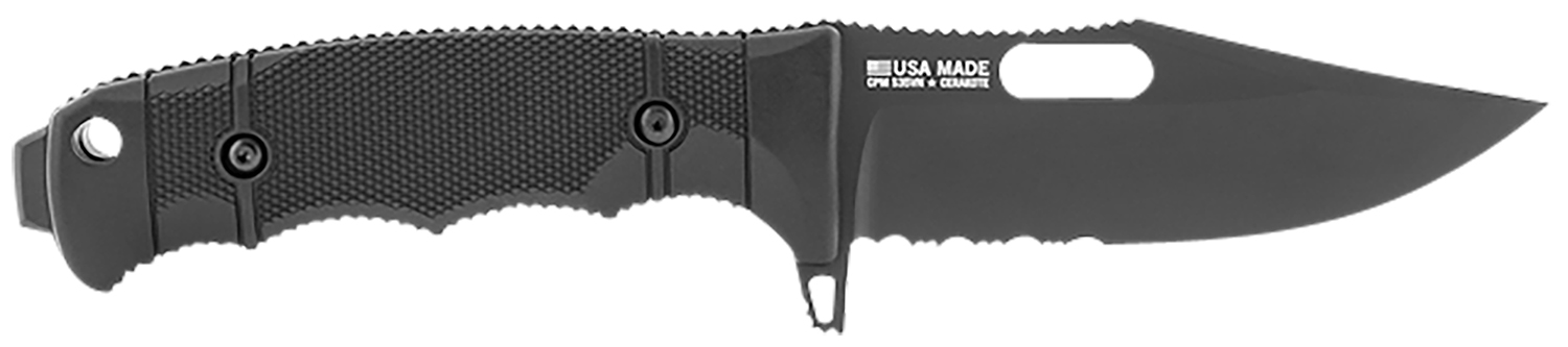 SOG SEAL FX 4.30 inch clip point fixed blade knife, partially serrated, black Cerakote