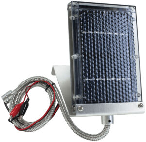 Wildgame Innovations Edrenaline solar panel in silver, clip-mount charger for feeders
