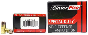 SinterFire SF38075SD 380 ACP 75 gr lead-free frangible hollow point ammunition box