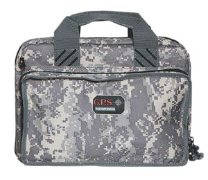 G Outdoors quad pistol case in Fall Digital Camo holding 4 handguns