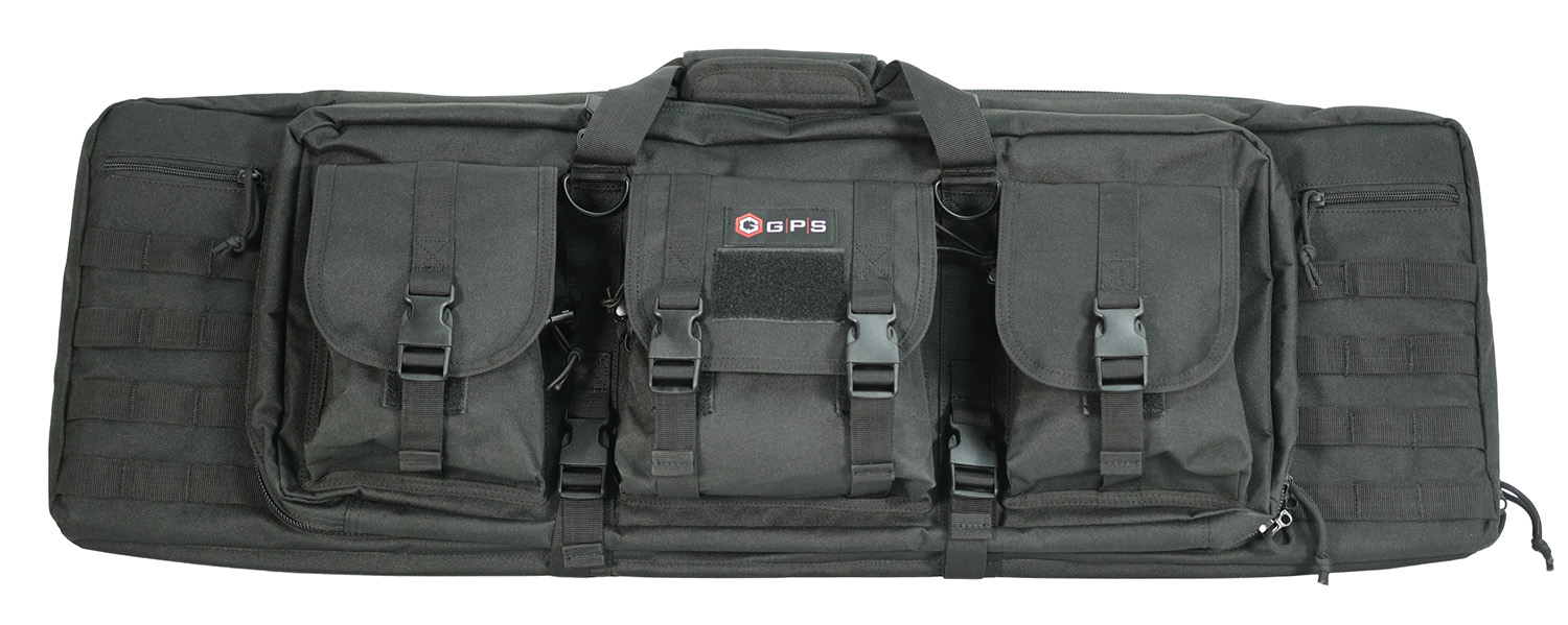 G Outdoors DRC36 36-inch double rifle case black 600D polyester with pistol sleeves and MOLLE webbing