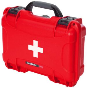 Nanuk 909FSA9 red resin first aid case with PowerClaw latches