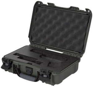Nanuk 909 olive resin pistol case compatible with Glock, closed-cell foam interior