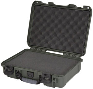 Nanuk 910 olive waterproof hard case with foam padding and PowerClaw latch