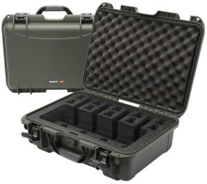 Nanuk 925 4UP olive waterproof pistol case with closed-cell foam, holds up to 4 handguns, 17 x 11.8 x 6.4 interior