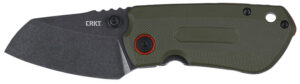 CRKT Overland Compact folding knife, 2.24 in D2 blade, green G10 handle with orange accents