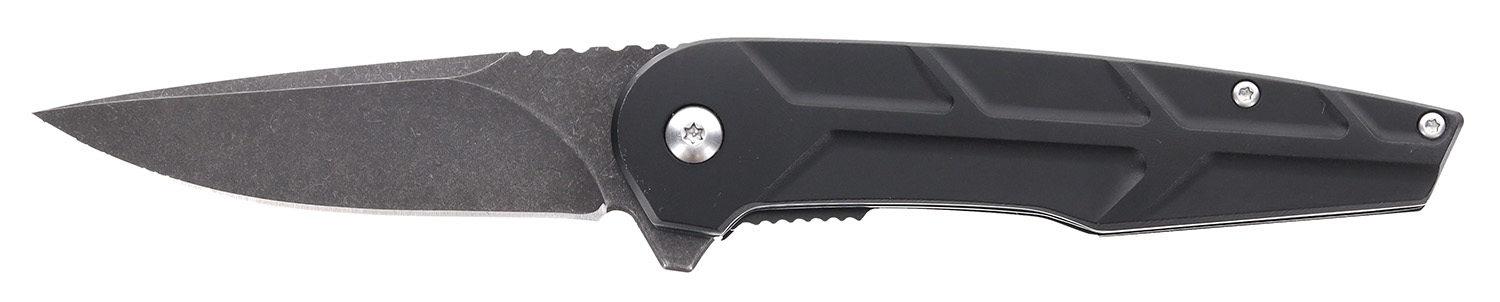 Schrade Reckon 1159329 folding knife with 3.25 inch D2 drop point blade and black aluminum handle