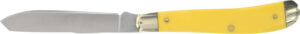 Old Timer Gunstock Trapper folding knife with yellow handle and two stainless steel blades