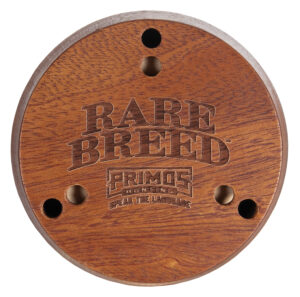 Primos Rare Breed pot call with anodized black aluminum surface and wooden cup
