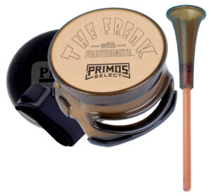 Primos The Freak Frictionite turkey pot call, brown, straps to leg or gunstock