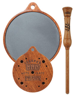Primos Jackpot Slate turkey pot call with hardwood pot and Pennsylvania slate surface