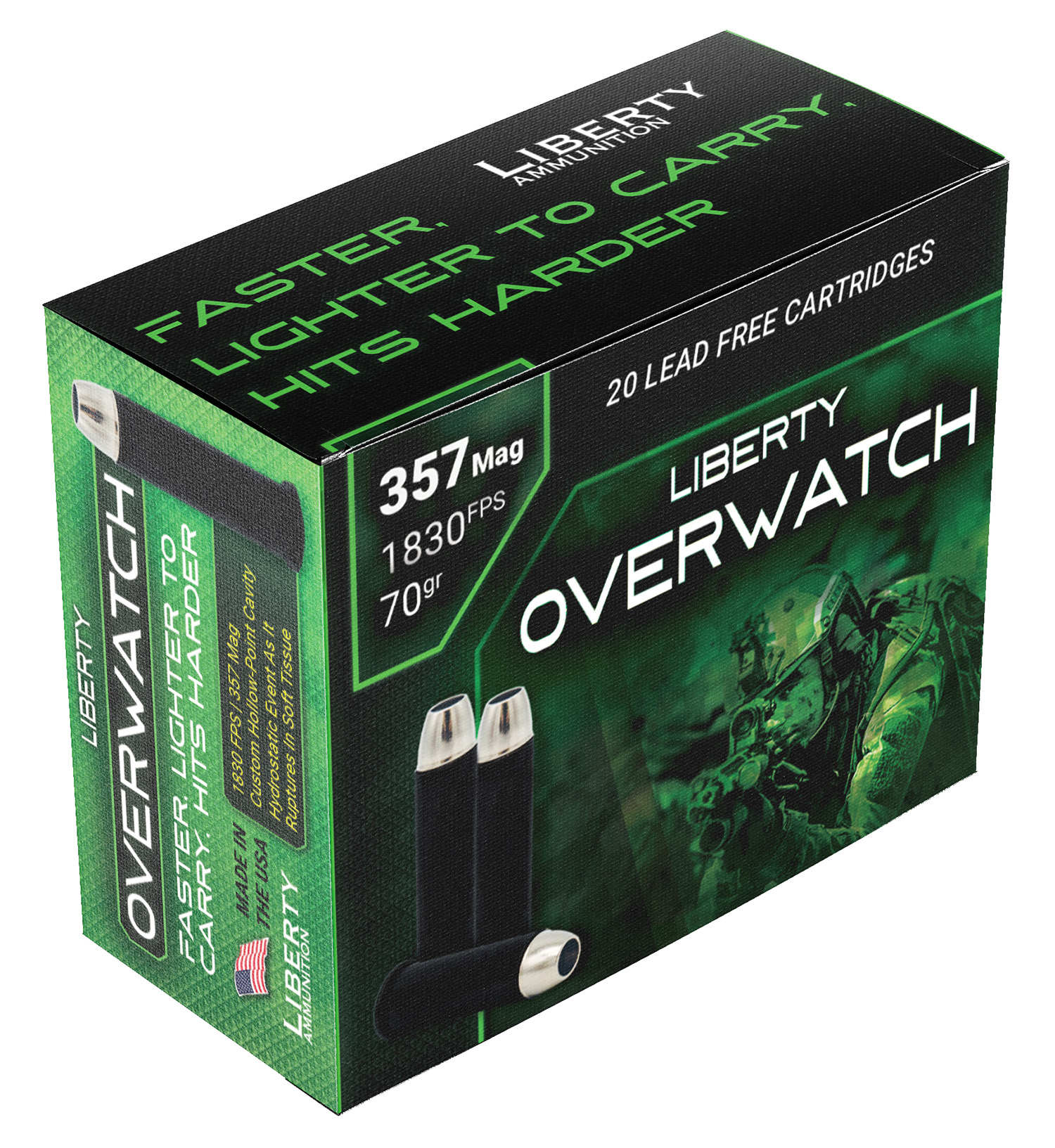 Liberty OverWatch .357 Magnum 70 gr ammunition box, 20 rounds