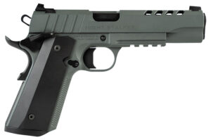 Tisas 1911 Night Stalker .45 ACP 5-inch Platinum Grey Cerakote pistol with black slide