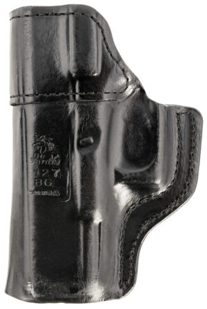 DeSantis Inside Heat IWB holster, black saddle leather, right hand, powder-coated belt clip
